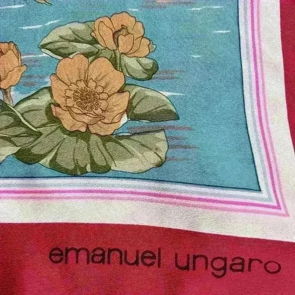 Vintage Emanuel Ungaro Silk Scarf Pond Scene - Picture 3 of 9
